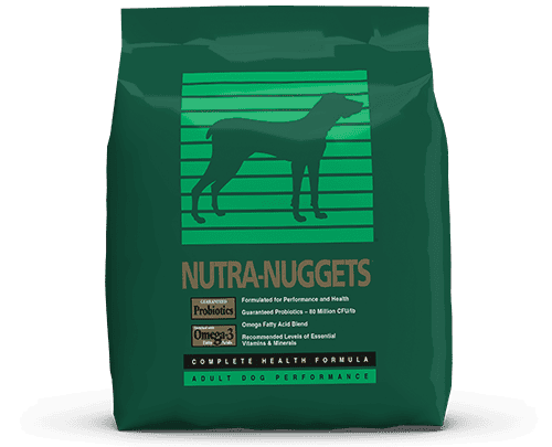 The front of a bag of Nutra-Nuggets Performance for Dogs.